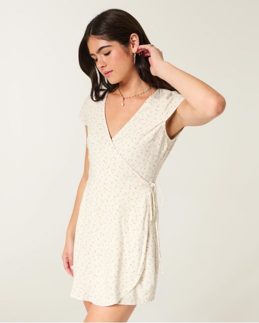 Hollister Natural Short-sleeve Wrap Mini Dress