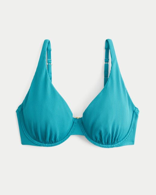 Hollister Blue Curvy Rib High Apex Underwire Bikini Top