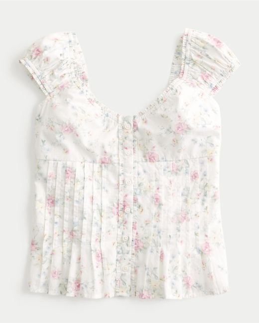 Hollister White V-neck Pintuck Top