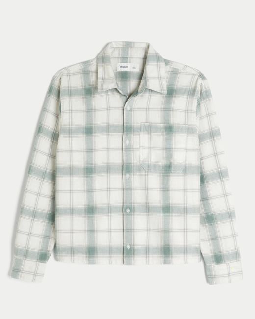 Hollister White Boxy Flannel Shirt for men