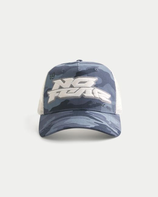 Hollister Blue No Fear Graphic Trucker Hat for men