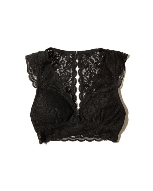 Hollister Black Lace Cap-sleeve Bralette With Removable Pads