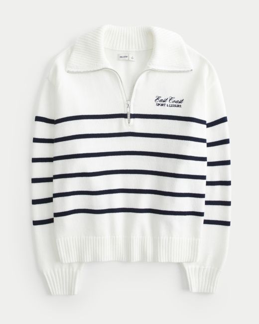Hollister White Oversized Half-zip Graphic Sweater