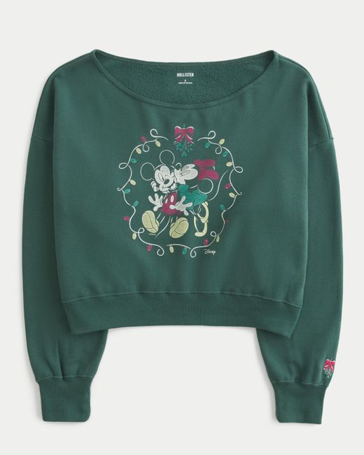 Hollister Green Mini Mickey And Minnie Mouse Graphic Sweatshirt