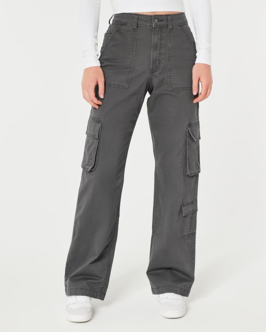 Hollister Ultra Highrise 3pocket Baggy Cargo Pants in Grey Lyst UK