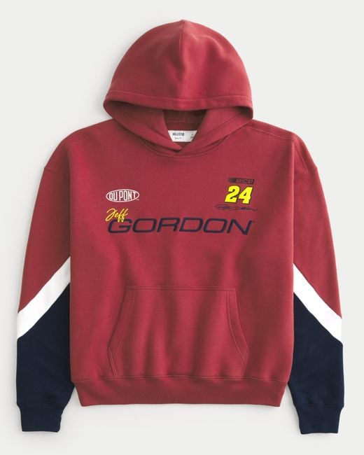 Hollister Red Boxy Jeff Gordon Nascar Graphic Hoodie for men