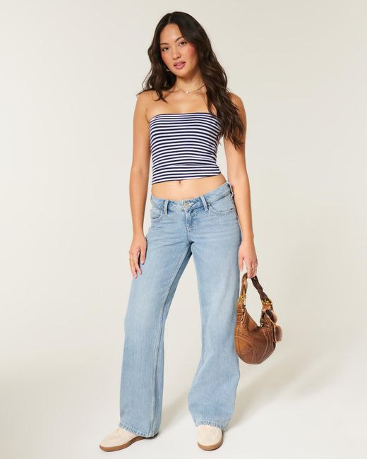 Hollister Blue Ultra Low-rise Light Wash Baggy Jeans
