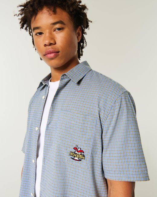 Hollister Blue Boxy Short-sleeve New York Graphic Shirt for men