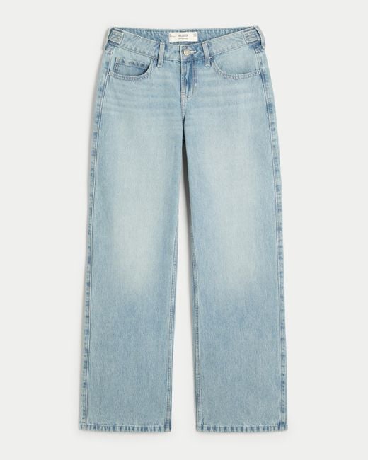 Hollister Blue Hollister Andi Adjustable Waist Low-rise Distressed Light Wash Baggy Jeans