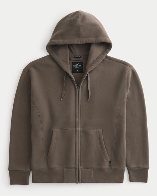Hollister Brown Relaxed Heavyweight Zip-up Hoodie for men