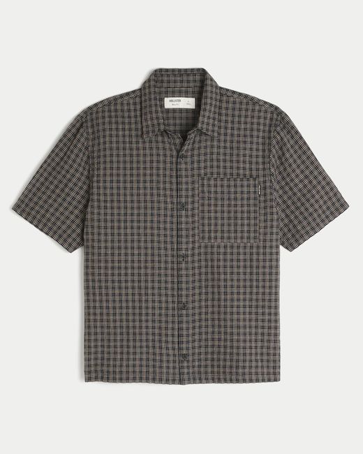 Hollister Gray Boxy Short-sleeve Seersucker Shirt for men
