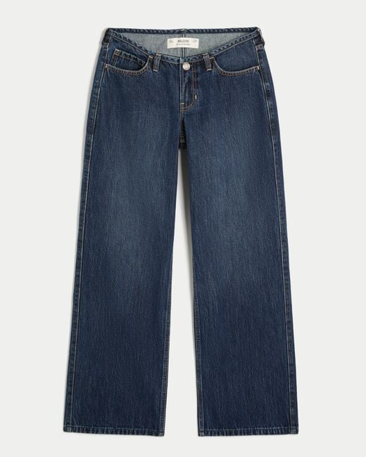 Hollister Blue Ultra Low-rise Mini Waistband Dark Wash Baggy Jeans