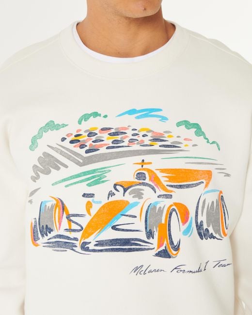 Hollister White Relaxed Mclaren Racing Graphic Crew Sweatshirt for men