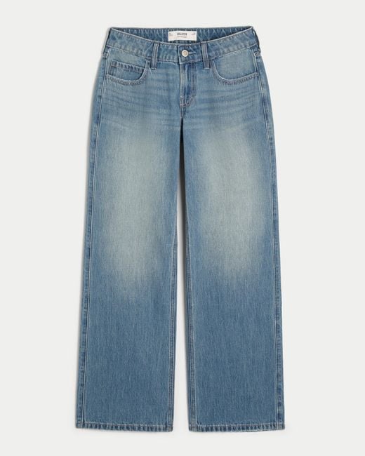 Hollister Blue Low Rise Baggy-Jeans in mittlerer Waschung