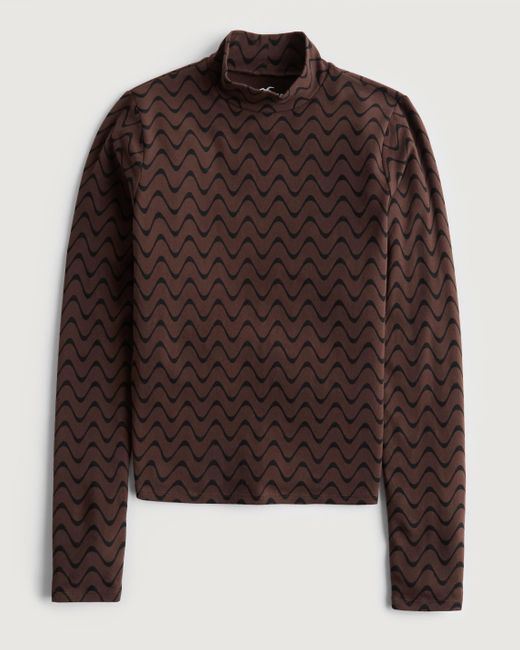 Hollister Long-sleeve Mock-neck Top in Brown | Lyst UK