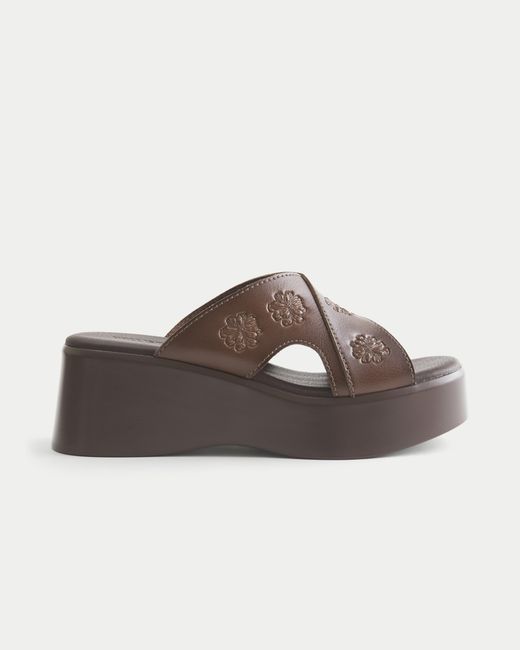 Hollister Brown Embossed Faux Leather Platform Sandals