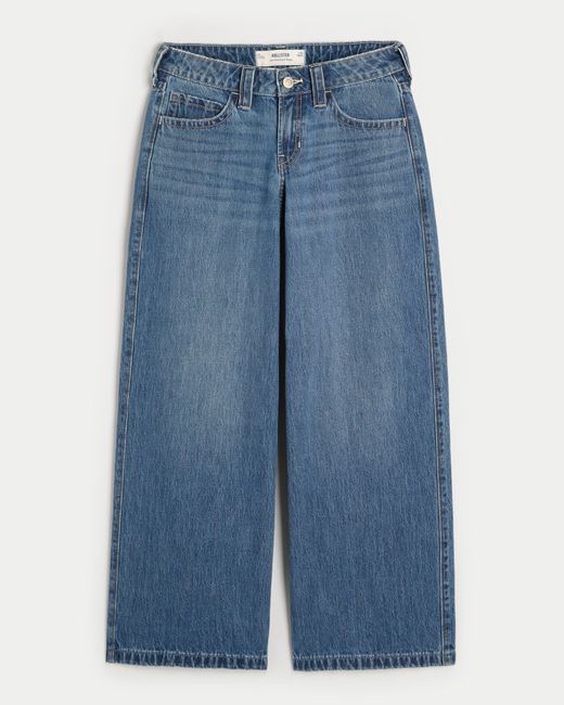 Hollister Blue Low-rise Dark Wash Super Baggy Jeans