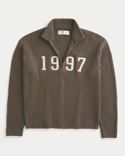 Hollister Brown Relaxed Number Graphic Zip-up Sweater for men