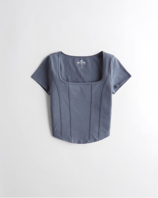 Hollister Blue Seamed Curved-hem T-shirt