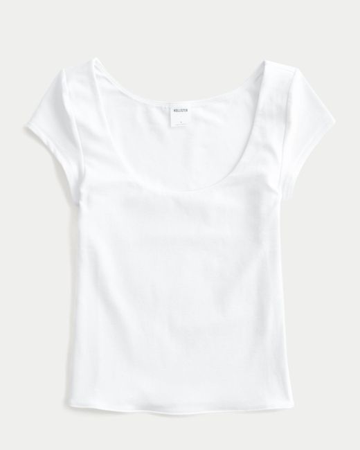 Hollister White Must-have Basics Scoop/crew T-shirt