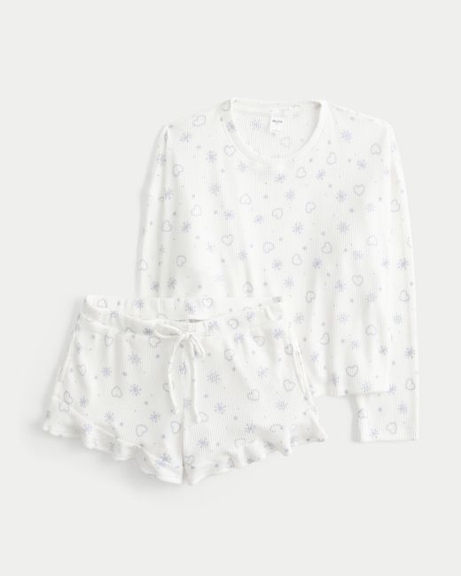 Hollister White Cozy Ribbed Pajama Top & Shorts Set