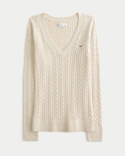 Hollister Natural Cable-knit Icon V-neck Sweater