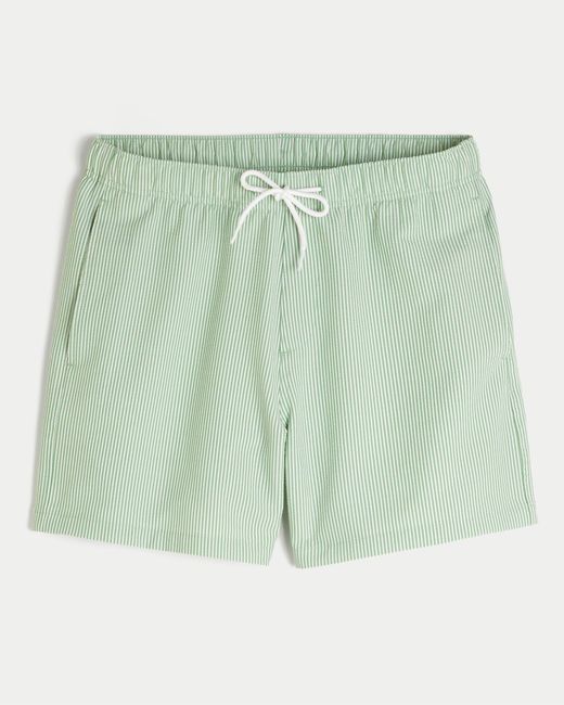 Hollister Green Mid-thigh Seersucker Swim Trunks for men
