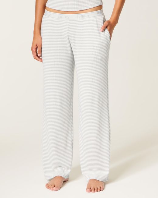 Hollister White Cozy Rib Elastic Waist Wide-leg Pants