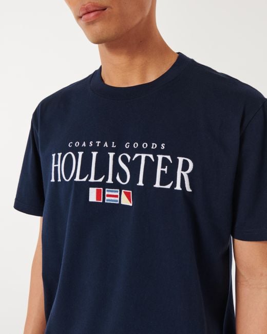 Hollister Blue Relaxed Logo Graphic Tee for men