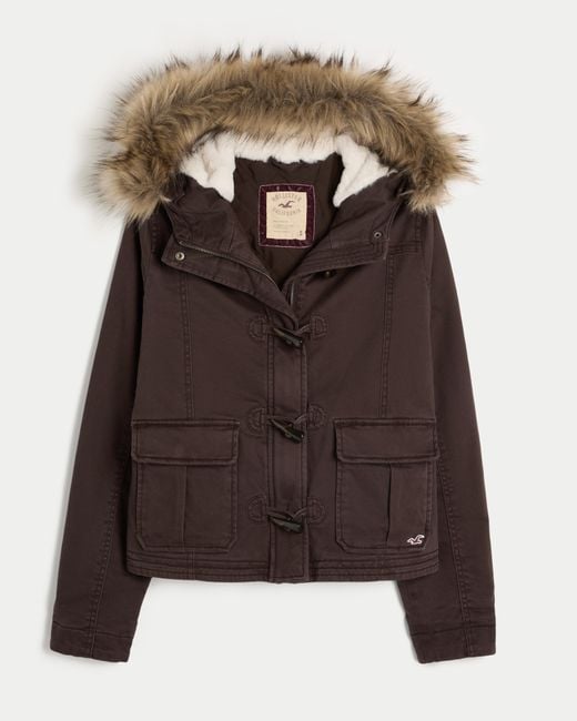 hollister-faux-fur-trim-bomber-jacket-in-brown-lyst-uk