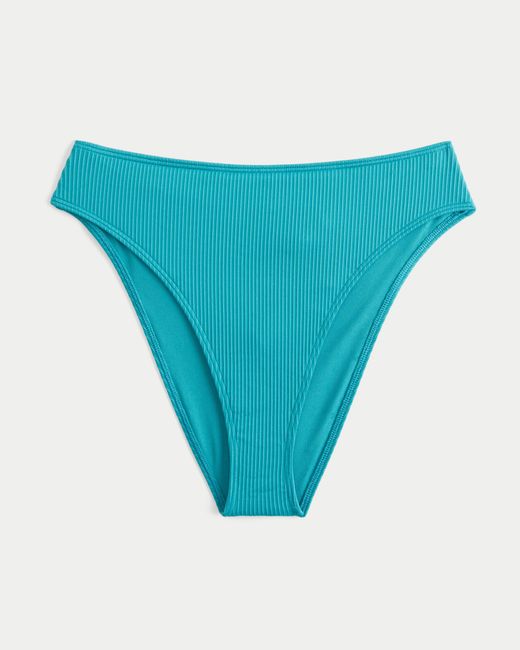 Hollister Blue Curvy High-leg High-waist Rib Cheeky Bikini Bottom