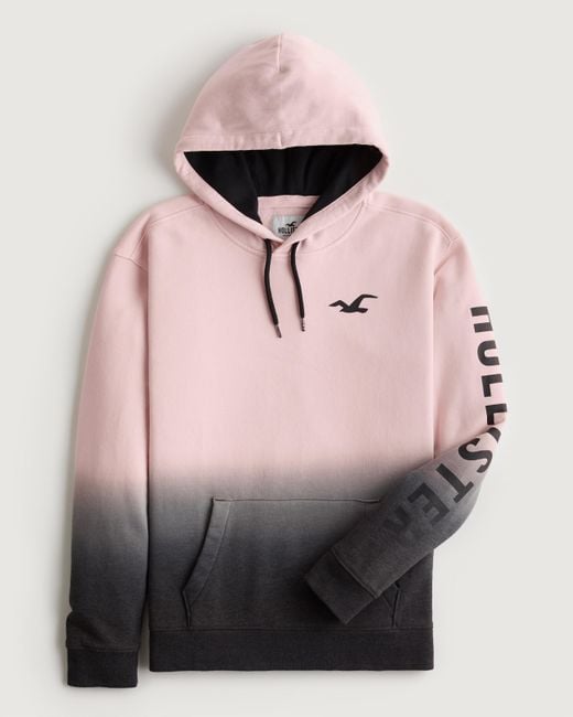 Hollister Pink Ombre Print Logo Graphic Hoodie for men