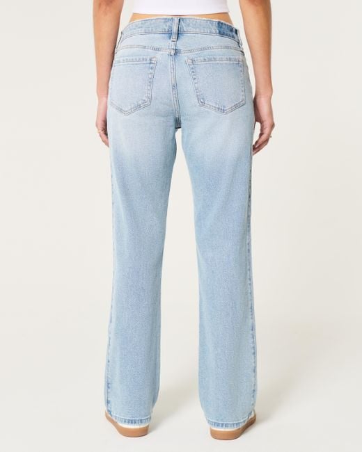 Hollister Blue Low-rise Light Wash Relaxed Straight Jeans