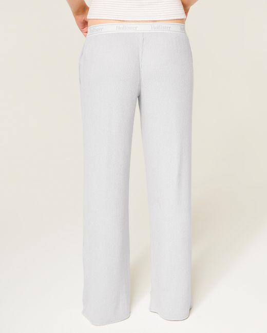 Hollister White Cozy Rib Elastic Waist Wide-leg Pants