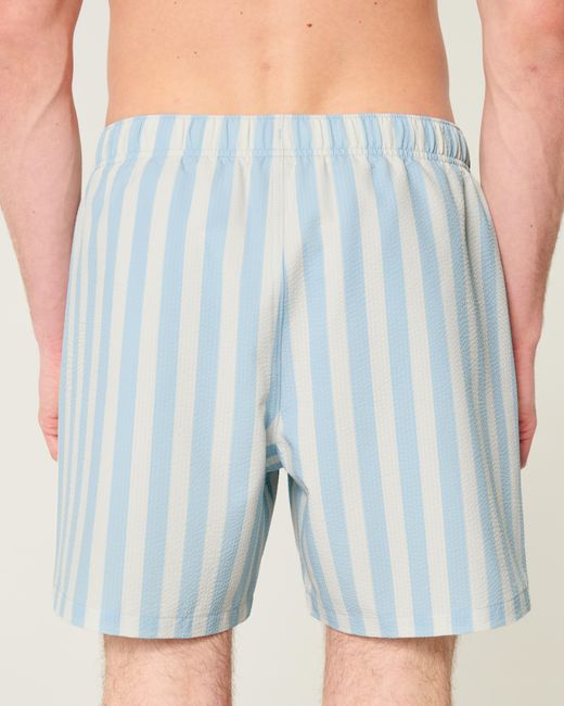 Hollister Blue Mid-thigh Seersucker Swim Trunks for men