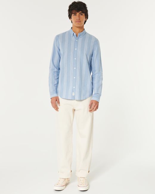 Hollister Blue Long-sleeve Linen Blend Button-through Shirt for men