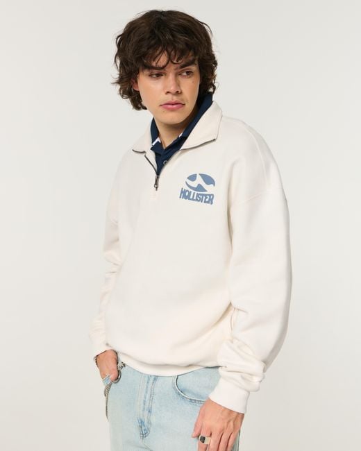Hollister Natural Boxy Quarter-zip Logo Graphic Sweatshirt for men