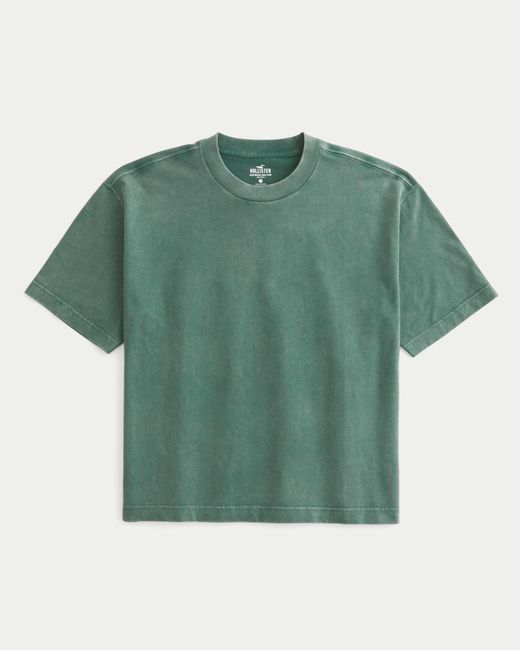 Hollister Green Heavyweight Boxy Crop Crew T-shirt for men