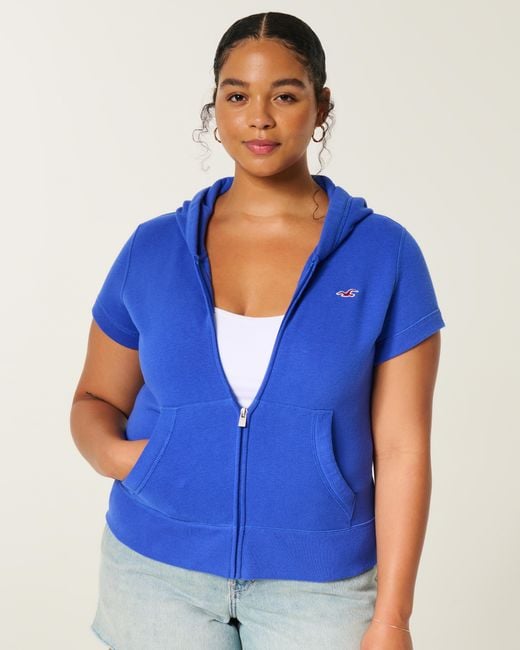 Hollister Blue Hollister Feel Good Short-sleeve Zip-up Hoodie