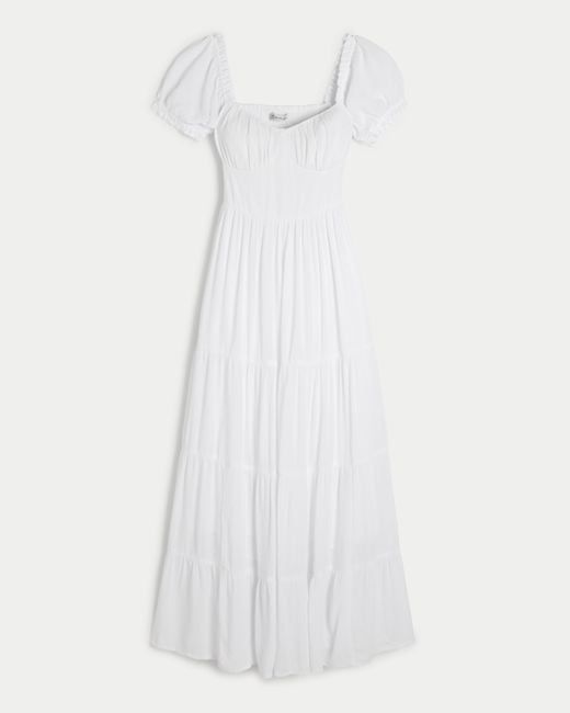 Hollister White Open Back Short-sleeve Maxi Dress