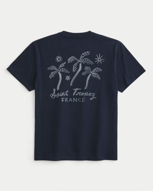 Hollister Blue Relaxed Saint Tropez France Graphic Tee for men