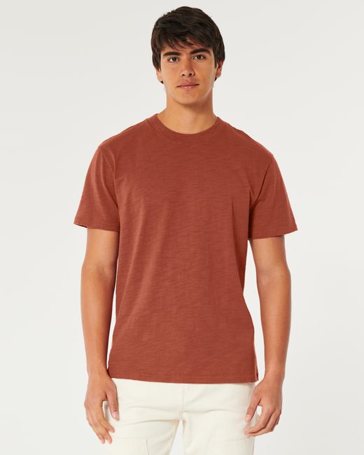 Hollister Red Relaxed Cotton Slub Crew T-shirt for men