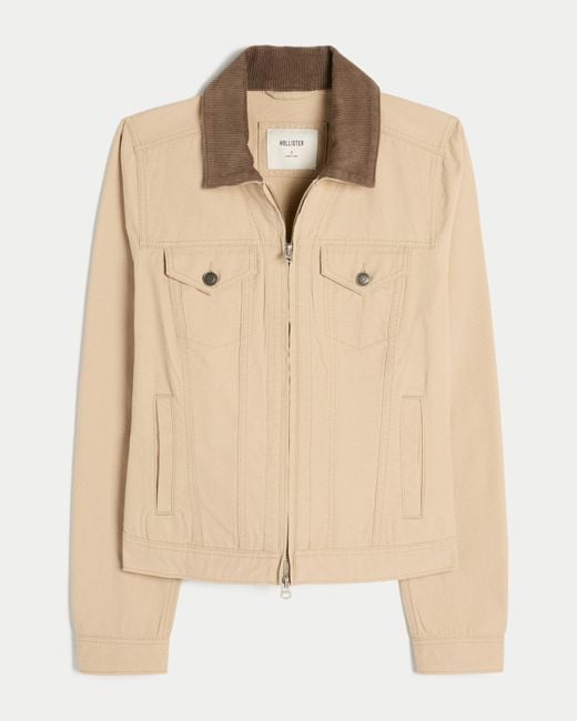 Hollister Twill Zip-up Jacket in Natural | Lyst UK