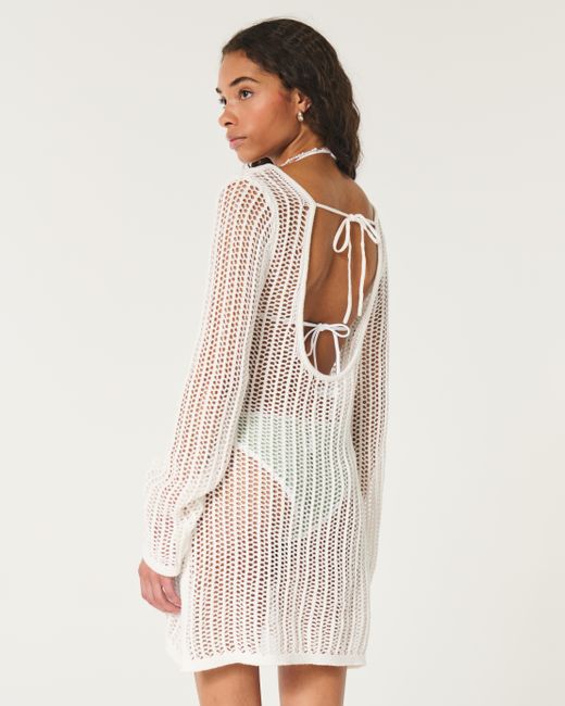 Hollister White Crochet-style Cover Up Dress