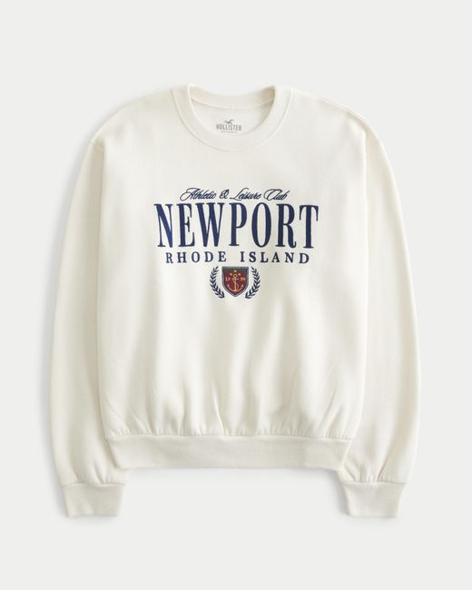 Hollister White Lässiges Sweatshirt mit Rundhalsausschnitt und Newport Rhode Island-Grafik