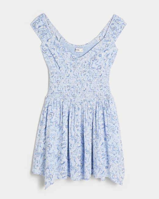 Hollister Blue Schulterfreies Minikleid mit asymmetrischem Saum