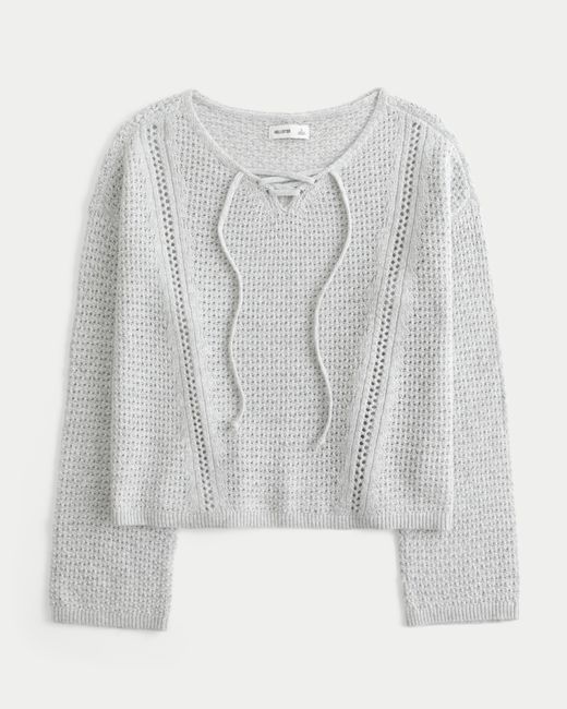 Hollister Gray Stitchy V-neck Sweater
