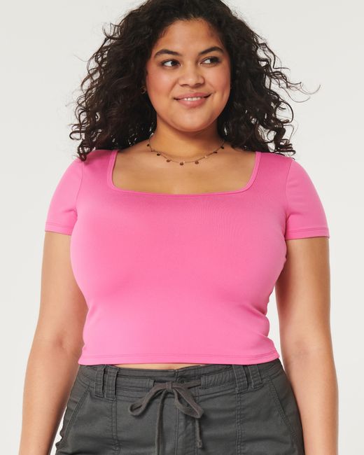Hollister Pink T-Shirt aus nahtlosem Soft-Stretch-Material mit eckigem Ausschnitt