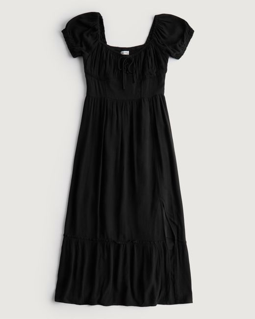 Hollister Black On-or-off-shoulder Ruched Bust Midi Dress