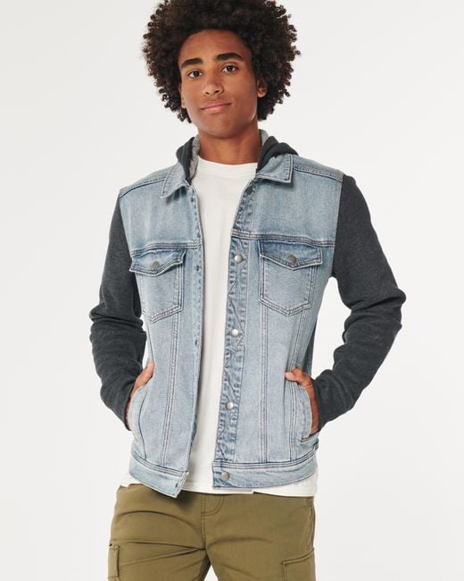 Hollister Blue Denim Hoodie Jacket for men